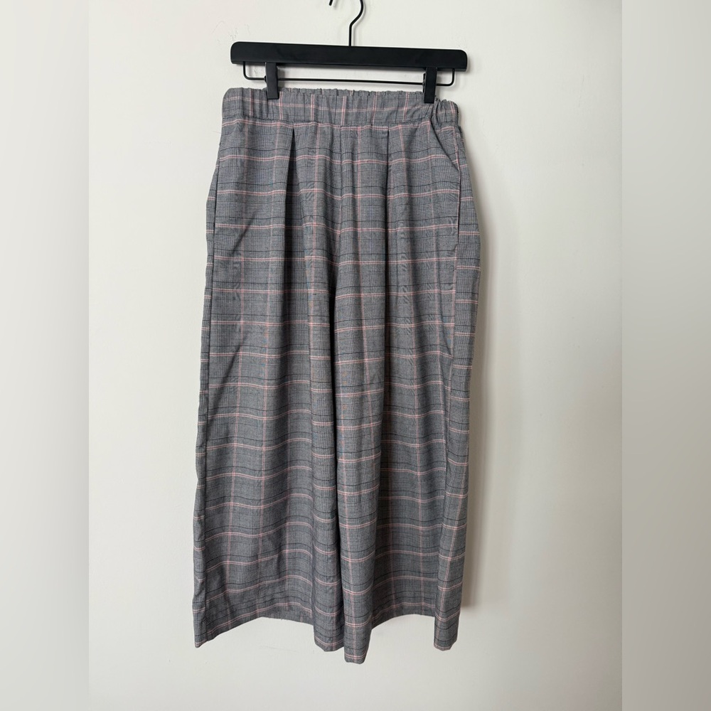 S. KANOUNI Plaid Wide Leg Palazzo Pull On Pants